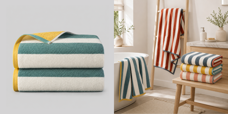 Reversible Striped Cotton Bath Towel - 2 Pack