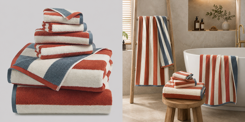 Reversible Striped Cotton Towel Set - 6 Piece