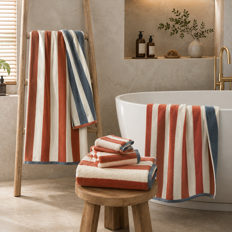 Reversible Striped Cotton Towel Set - 6 Piece