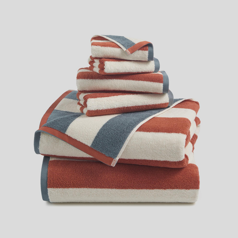 Reversible Striped Cotton Towel Set - 6 Piece