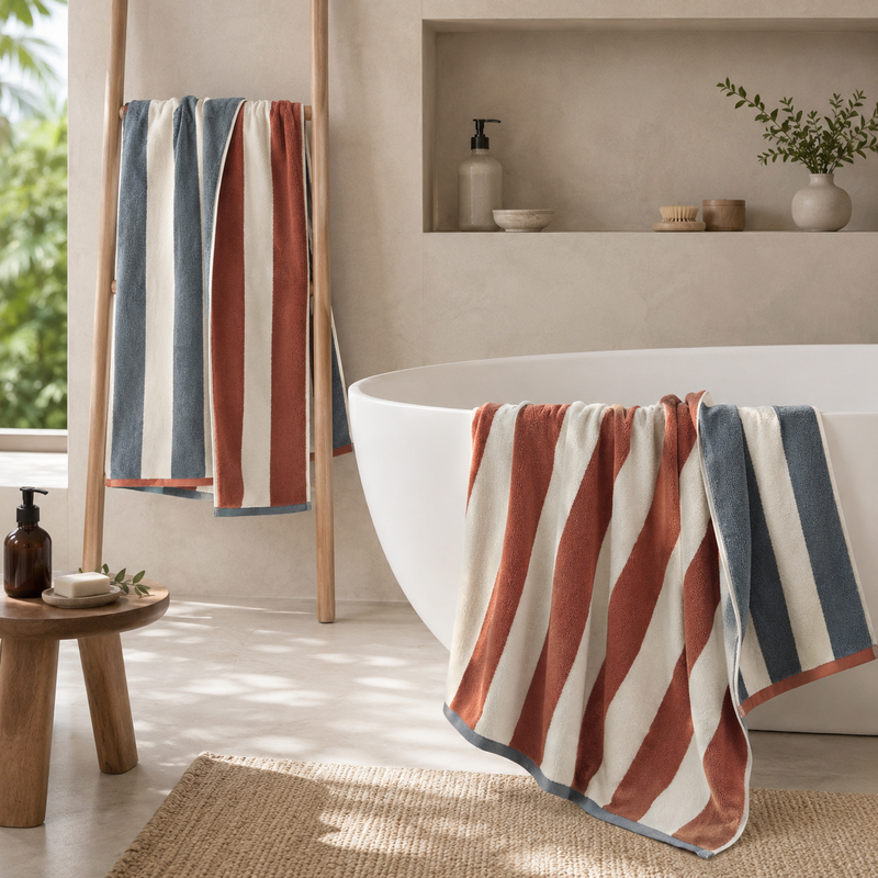 Reversible Striped Cotton Bath Towel - 2 Pack
